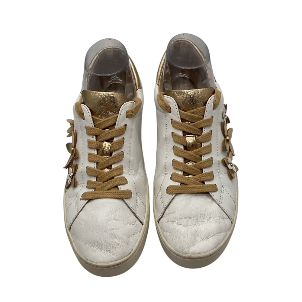 Michael Kors White Leather Gold Floral Applique Low Top Sneakers Womens 9.5 M